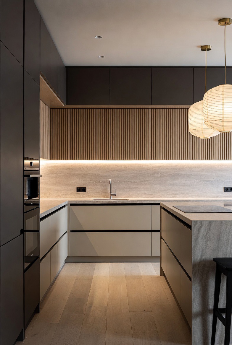 Dark charcoal island kitchen — Re:Room